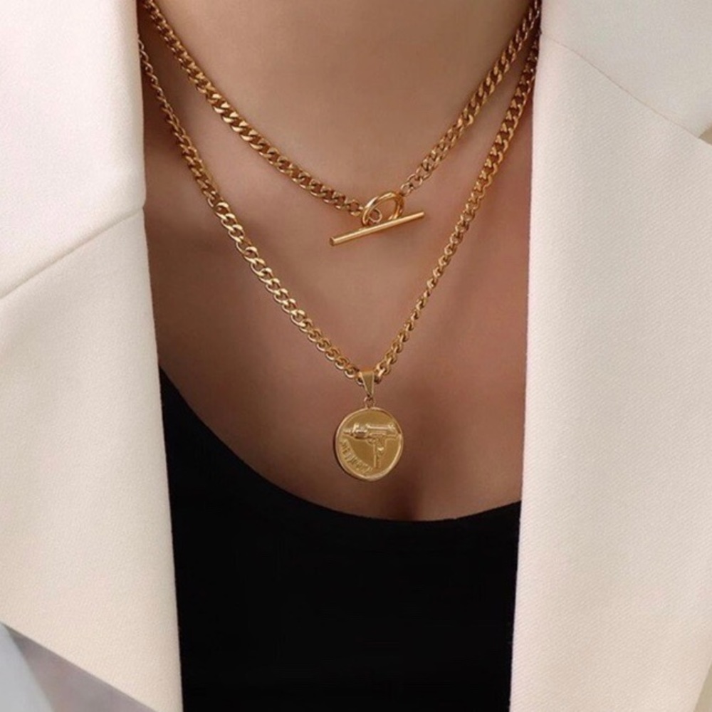 NEW 18K GOLD CHUNKY CHAIN COIN NECKLACE